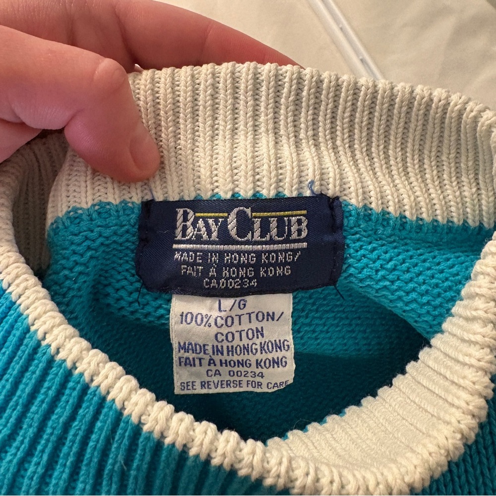 Vintage 80s Bay Club Teal Geometric Mockneck Short Sleeve Sweater Size Large - Picture 4 of 4